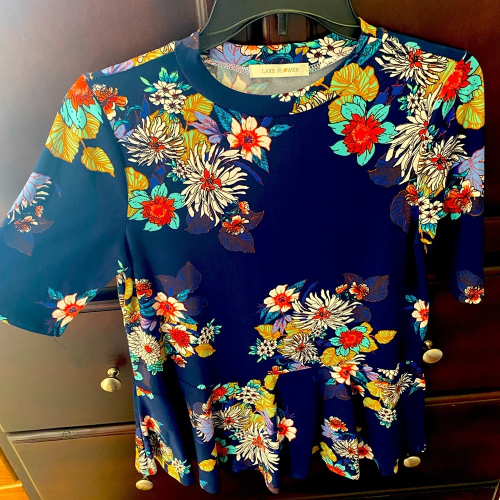 Navy Blue Floral Top